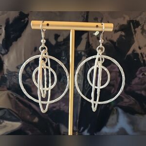 Silver Hoop Textured Hoop Earrings - Each Earring Contains 4 Hoops